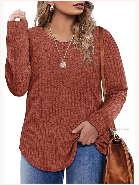 Sweaters - Plus Size Long Sleeve Knit Pullover Sweater Soft Stretchy Tunic Top XL-5XL
